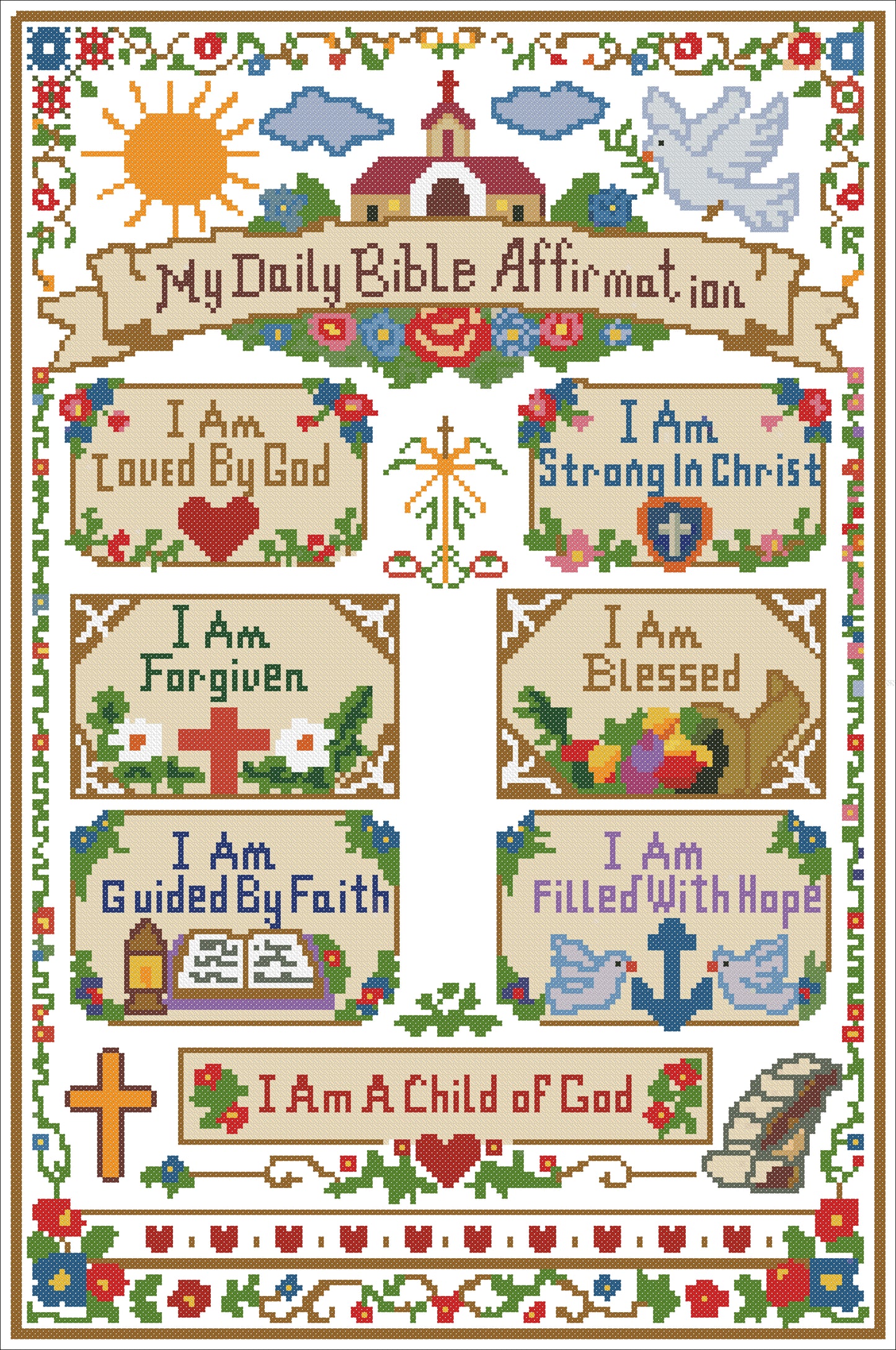 My Daily Bible Affirmations Cross Stitch Pattern | Christian Sampler Embroidery Design | Religious Wall Decor PDF