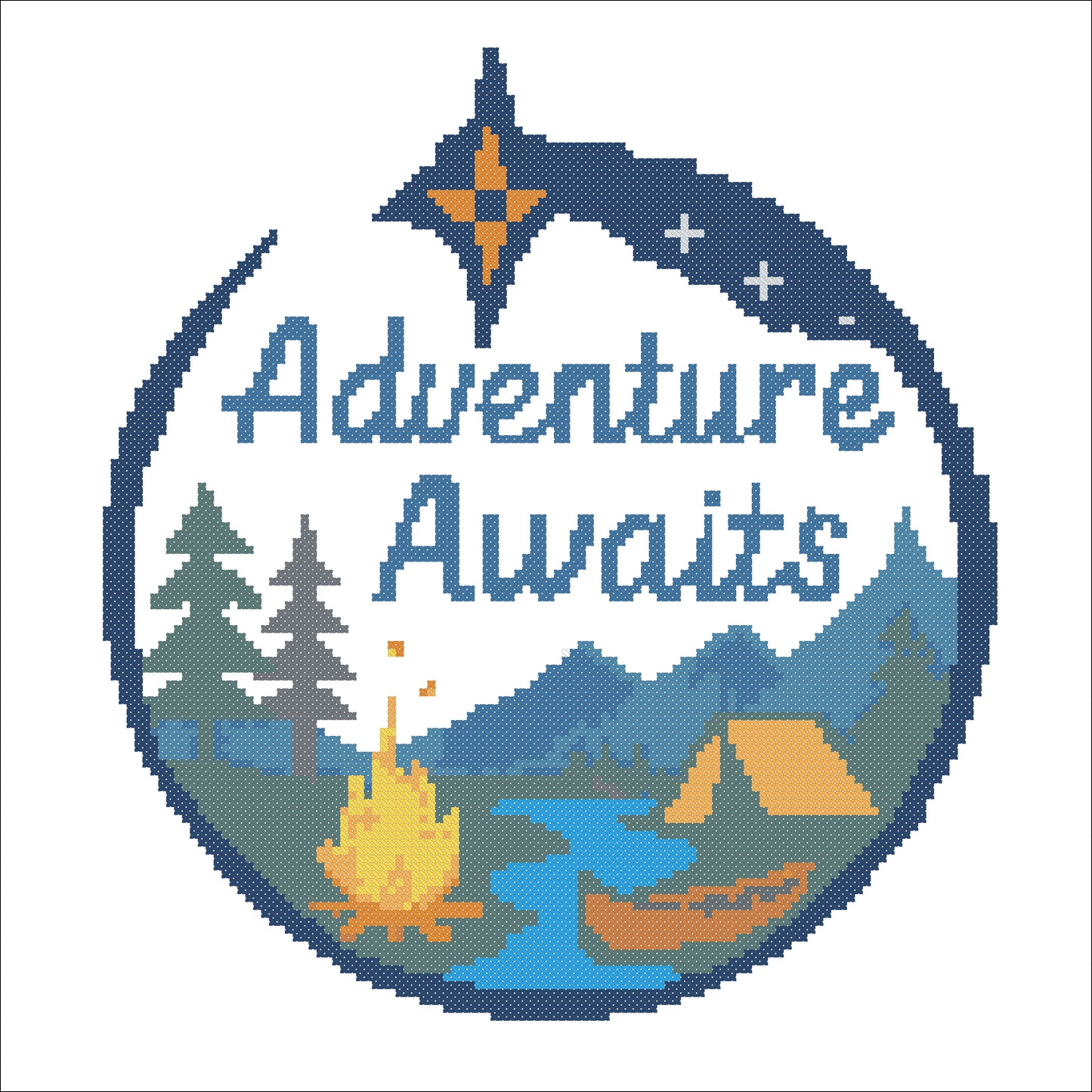 Adventure Awaits Cross Stitch Pattern | Camping Embroidery PDF