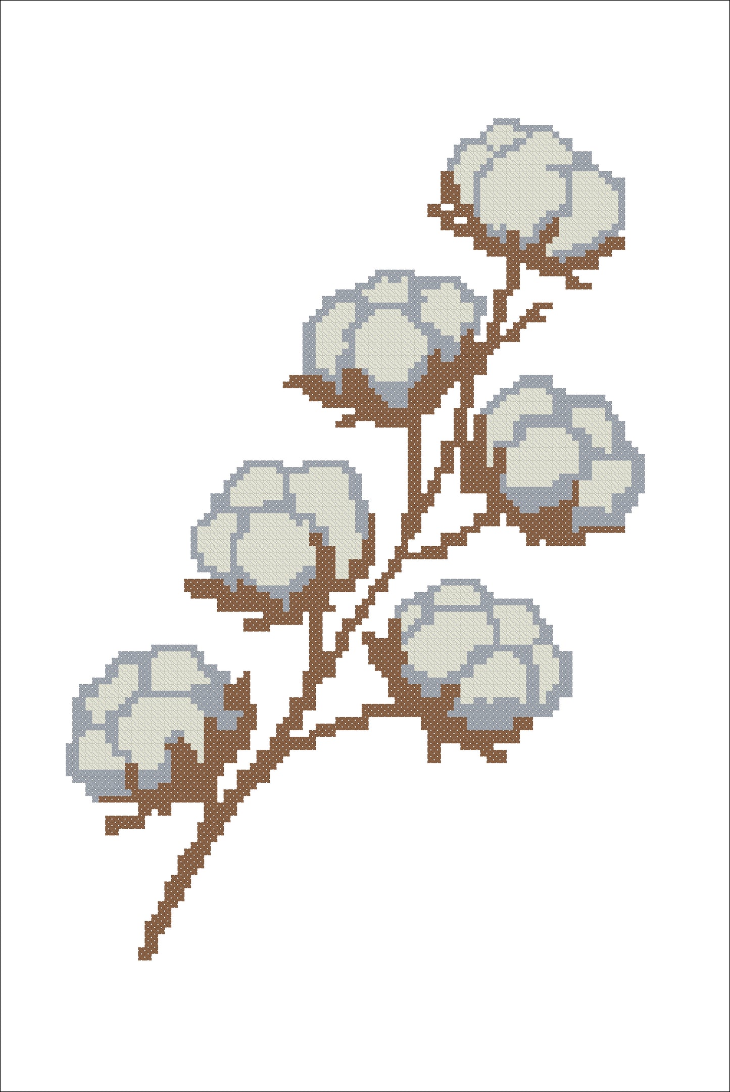 Cotton Branch Cross Stitch Pattern | Minimalist Botanical Embroidery Design | Scandinavian Neutral Farmhouse Decor
