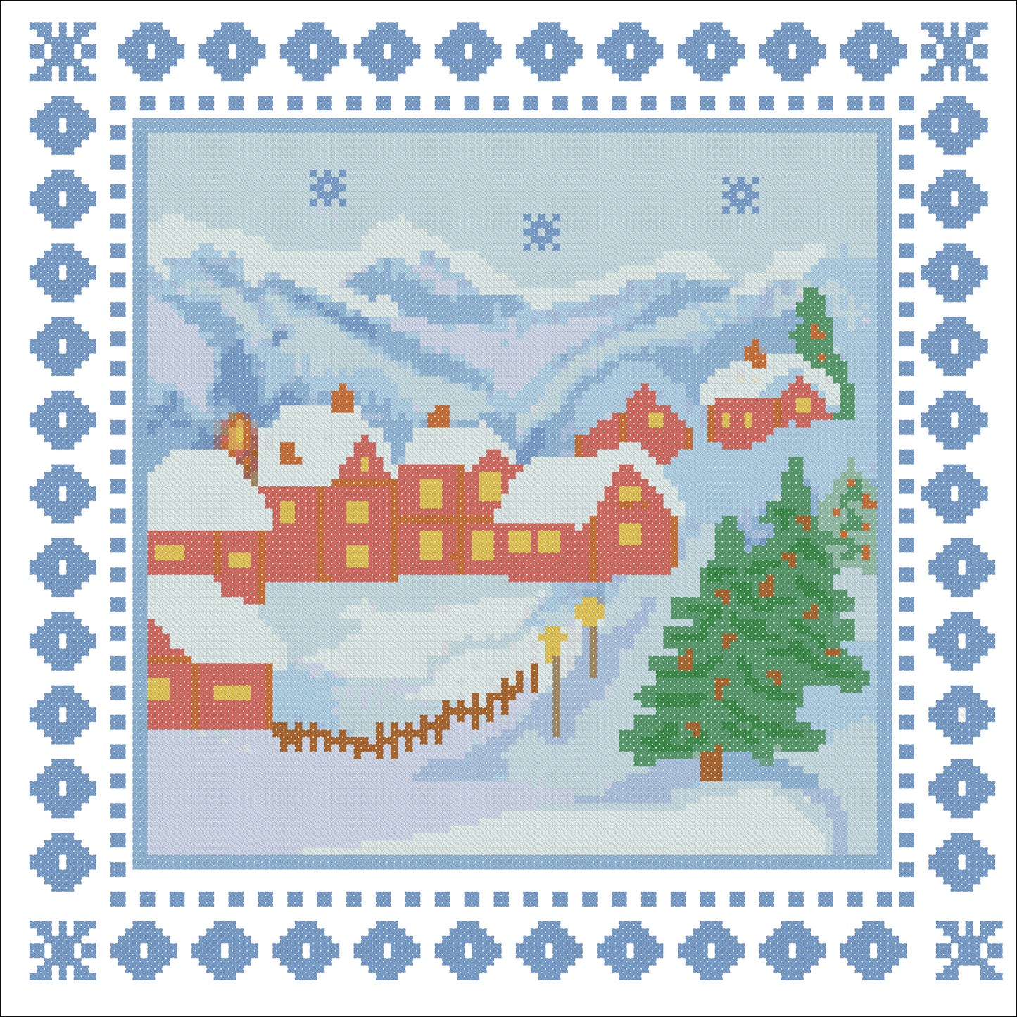 Winter Village Cross Stitch Pattern | Cozy Scandinavian Winter Embroidery PDF