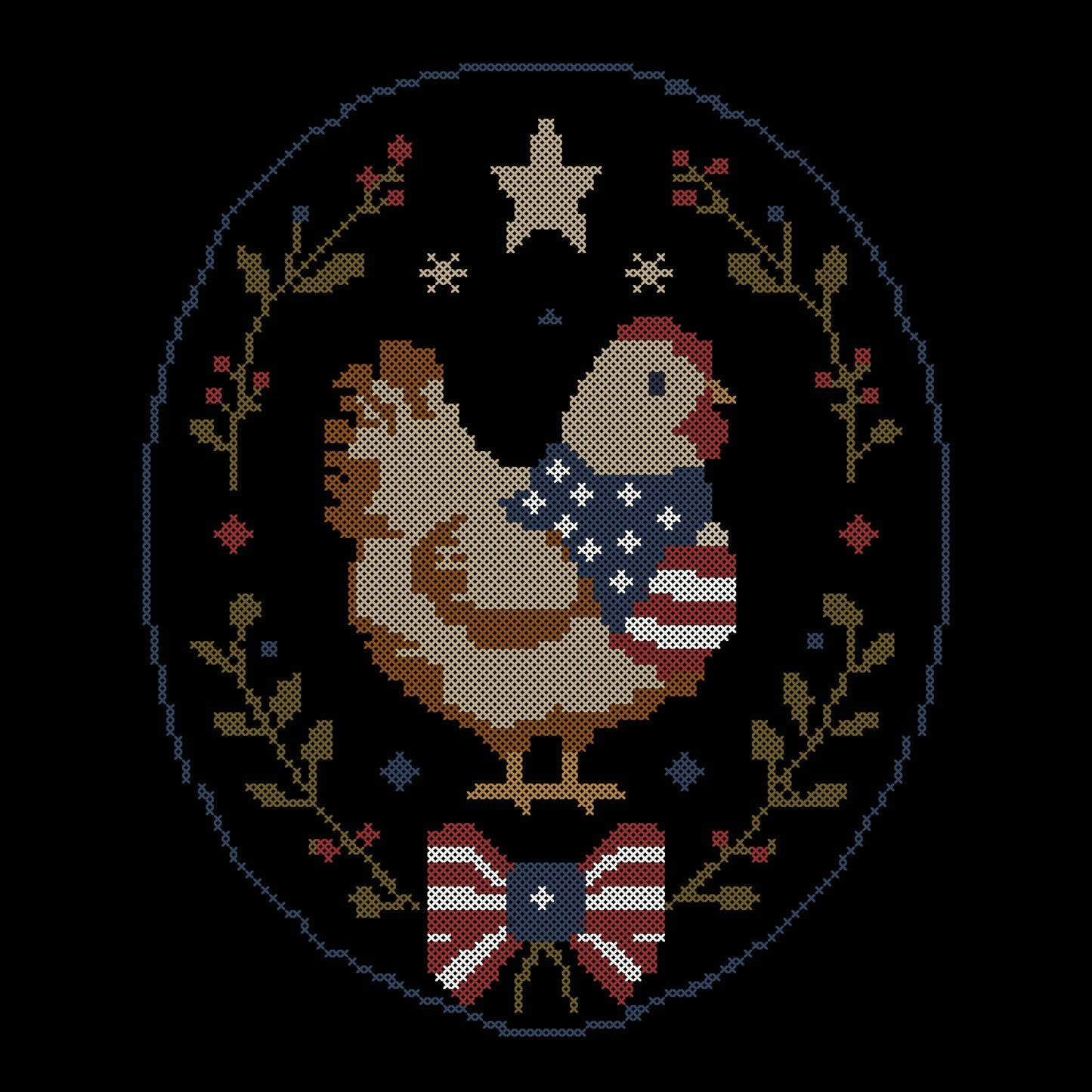 Patriotic Chicken Cross Stitch Pattern PDF | Americana Farmhouse Embroidery