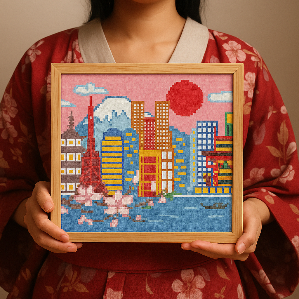 Tokyo Skyline Cross Stitch Pattern – Modern Japan Cityscape Embroidery PDF