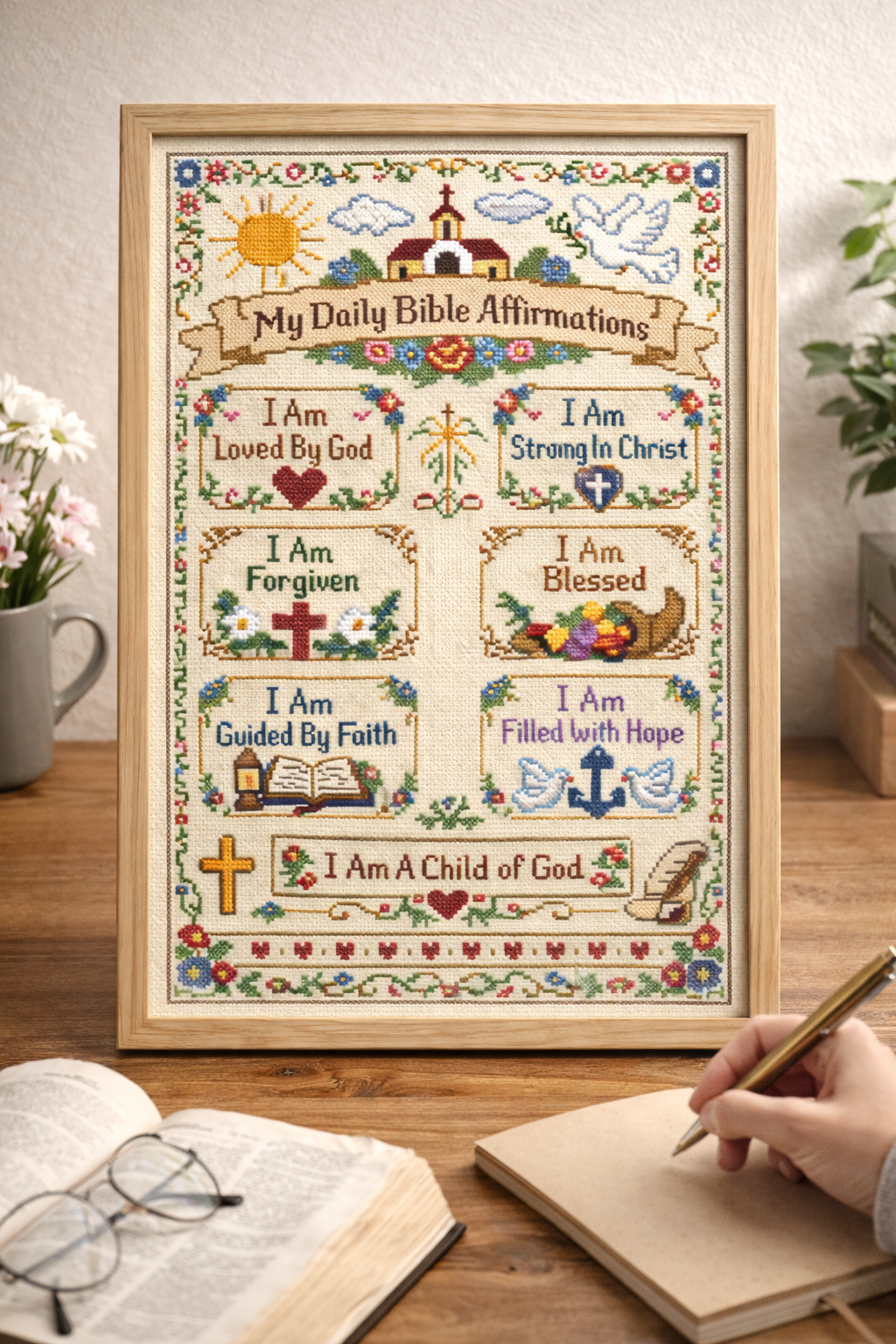 My Daily Bible Affirmations Cross Stitch Pattern | Christian Sampler Embroidery Design | Religious Wall Decor PDF