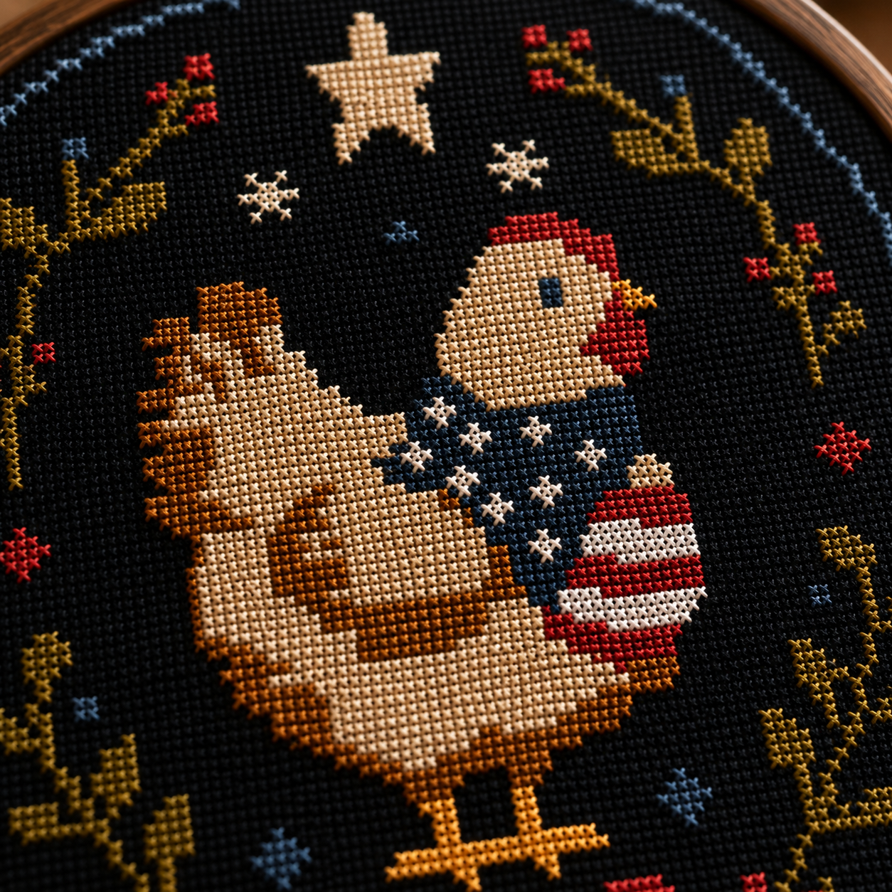 Patriotic Chicken Cross Stitch Pattern PDF | Americana Farmhouse Embroidery
