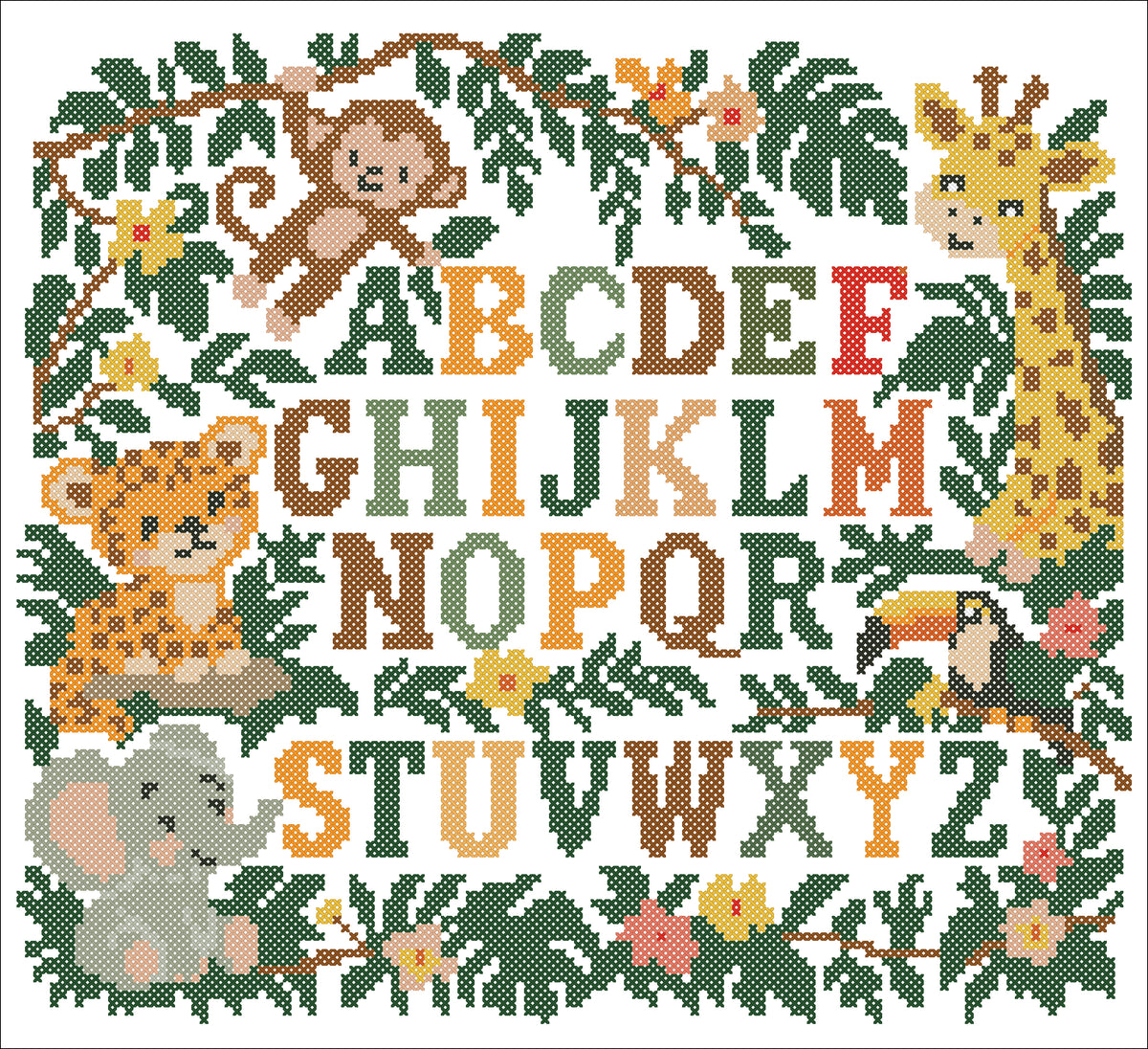 Jungle Alphabet Cross Stitch Pattern – Safari Animals ABC PDF