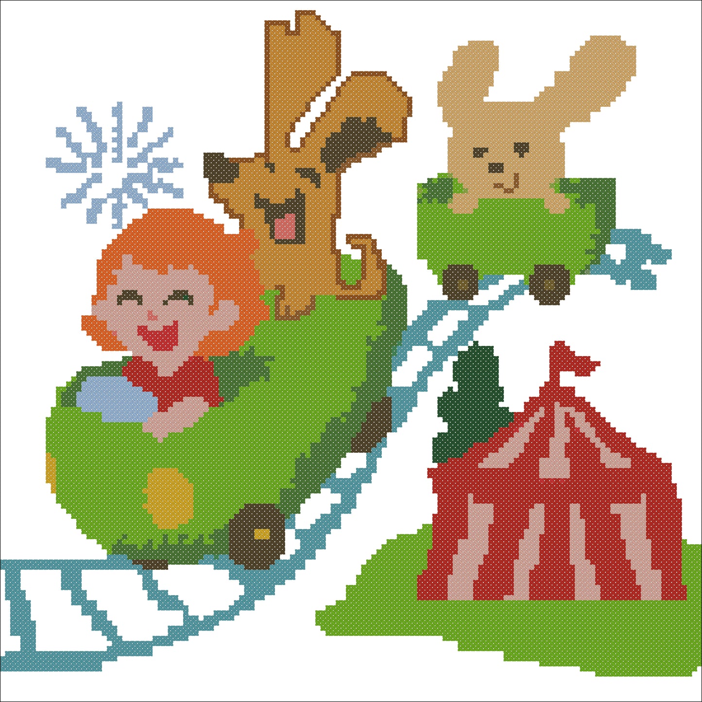 Whimsical Roller Coaster Cross-Stitch Hoop – Circus Theme | Handmade Wall Art