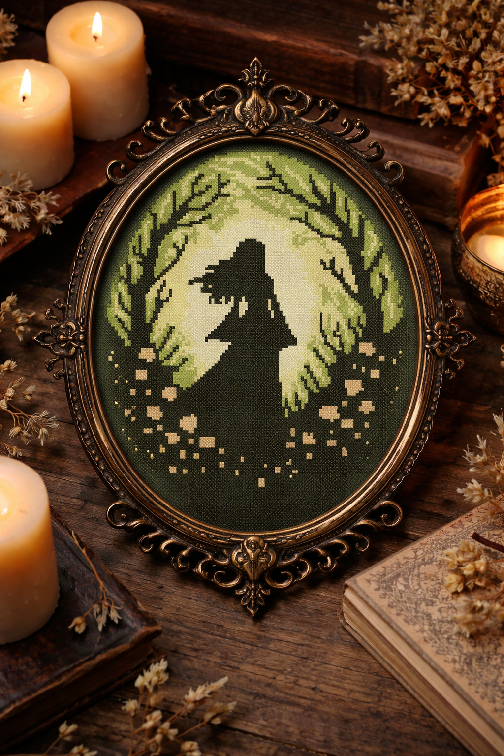 Gothic Forest Lady Cross Stitch Pattern – Dark Fantasy Embroidery Design PDF