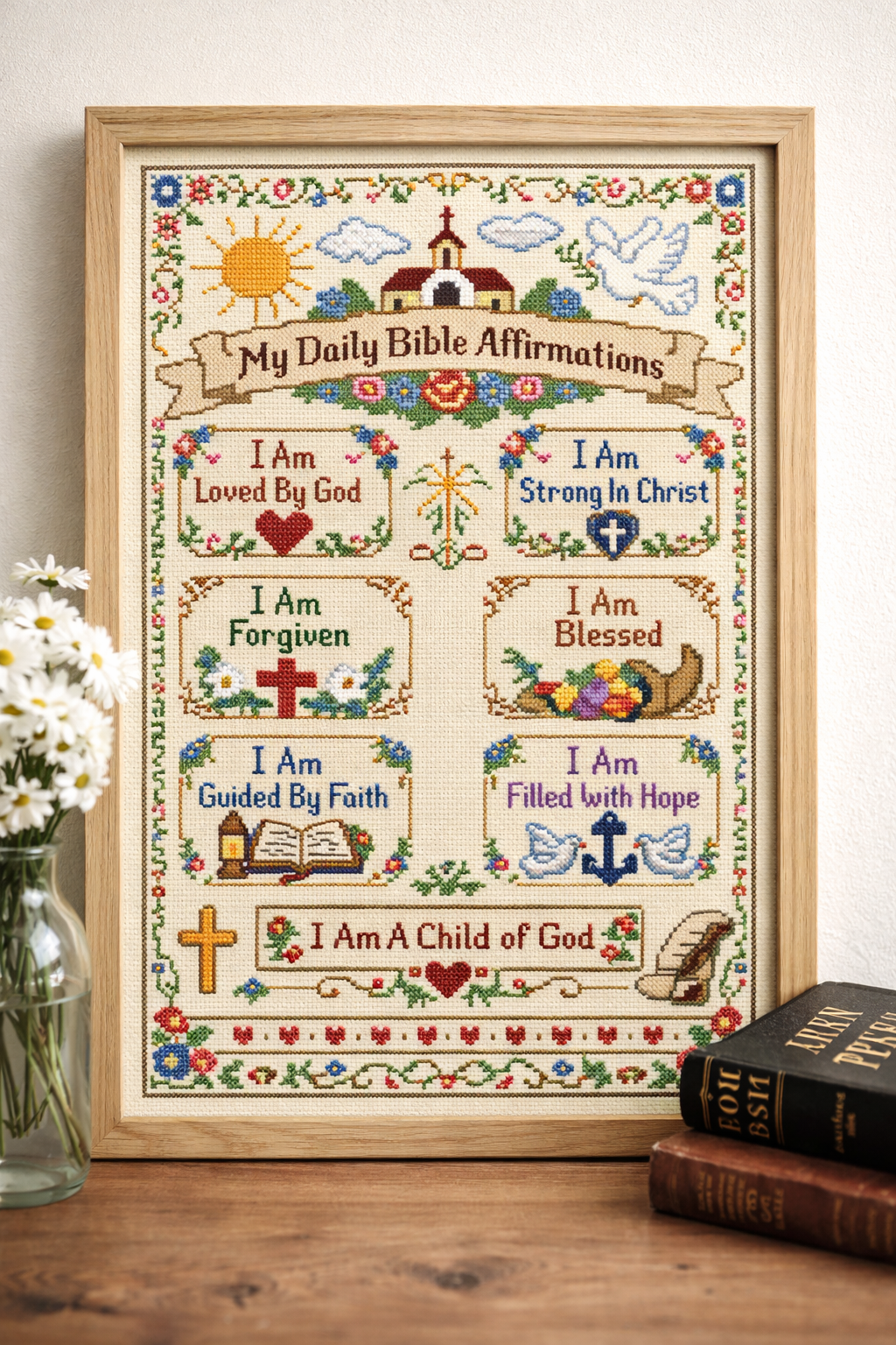 My Daily Bible Affirmations Cross Stitch Pattern | Christian Sampler Embroidery Design | Religious Wall Decor PDF