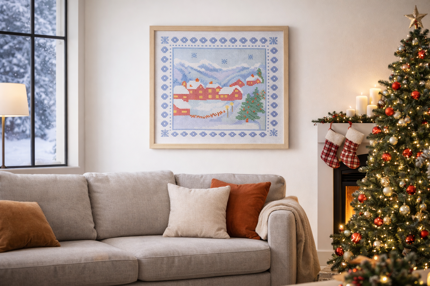 Winter Village Cross Stitch Pattern | Cozy Scandinavian Winter Embroidery PDF