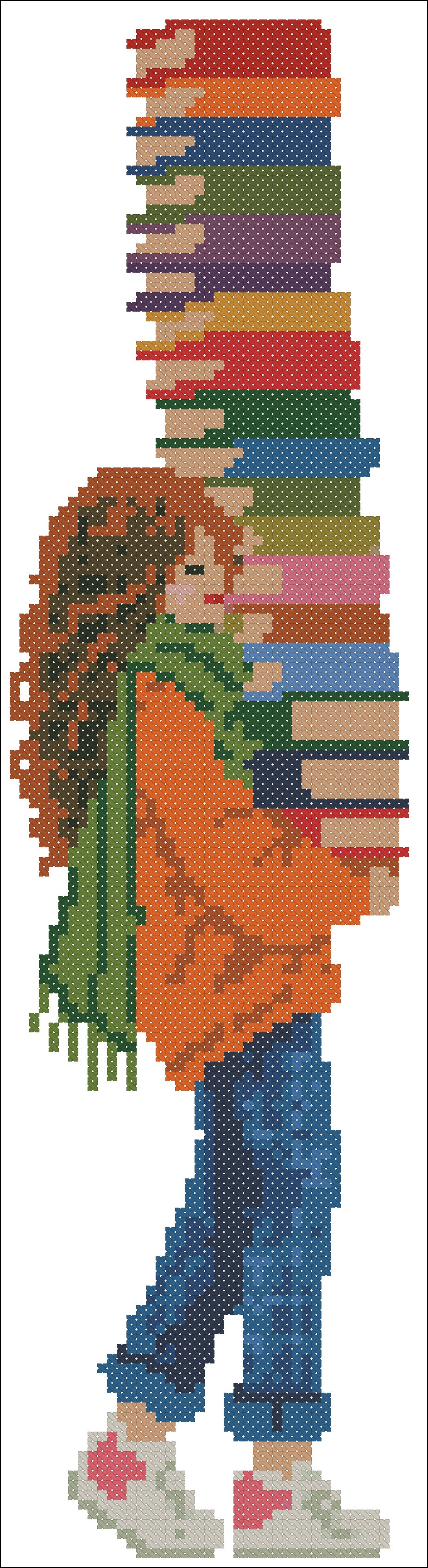 Book Lover Bookmark Cross Stitch Pattern PDF – Girl with Books