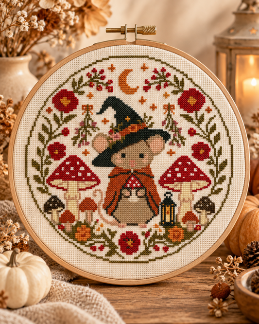 Witch Mouse Cross Stitch Pattern PDF | Halloween Embroidery
