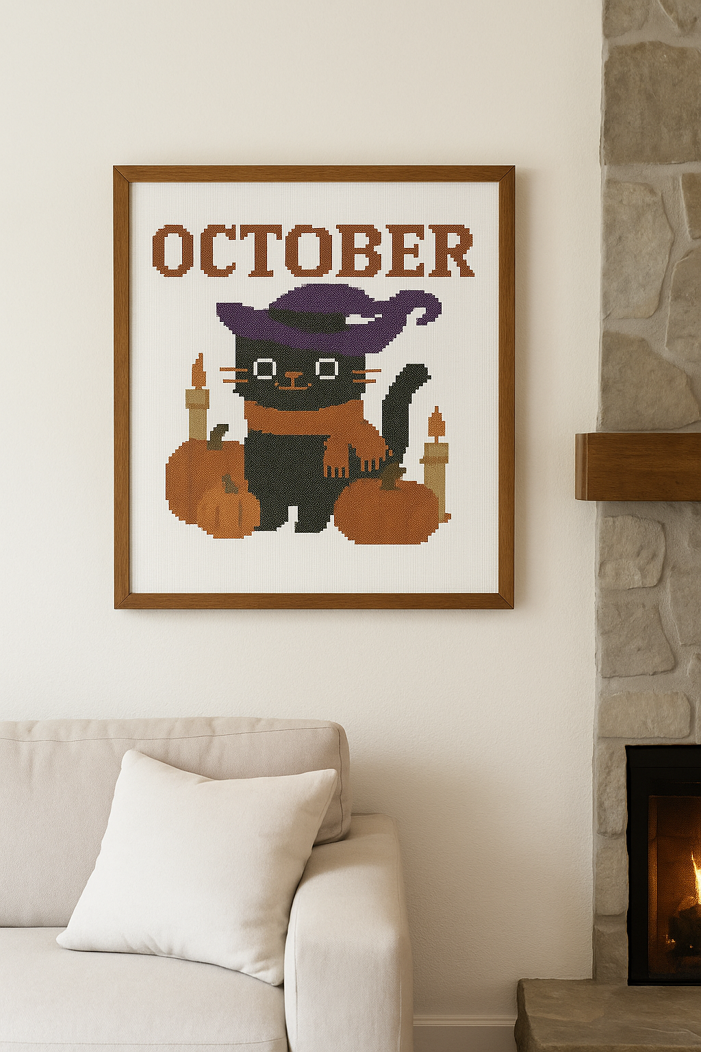 “October Cat” Cross-Stitch — Autumn Magic in Every Stitch