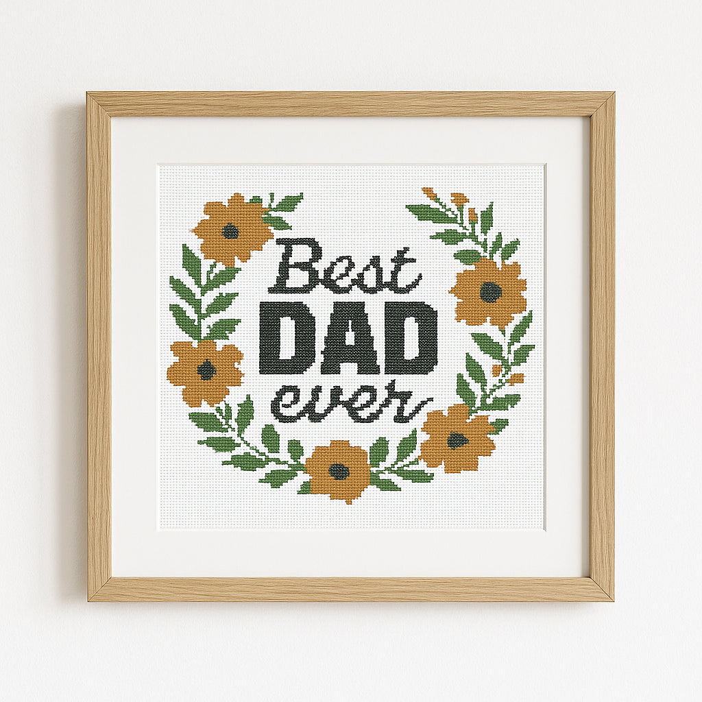 Best Dad Ever – Masculine Floral Wreath Cross Stitch Pattern (PDF Download)