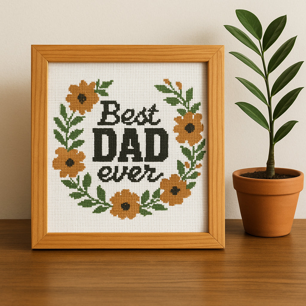 Best Dad Ever – Masculine Floral Wreath Cross Stitch Pattern (PDF Download)