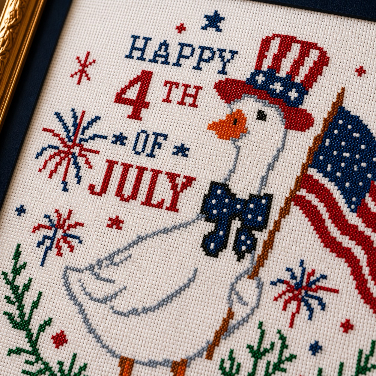Happy 4th of July Goose Cross Stitch Pattern PDF | Patriotic Goose Embroidery Design | American Flag Counted Cross Stitch | Independence Day Decor