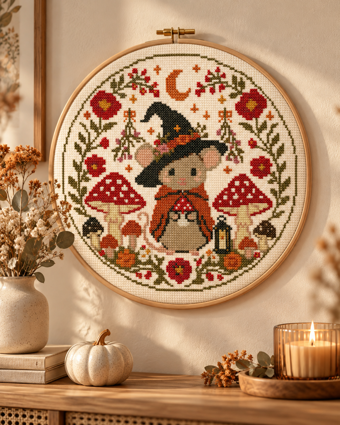 Witch Mouse Cross Stitch Pattern PDF | Halloween Embroidery
