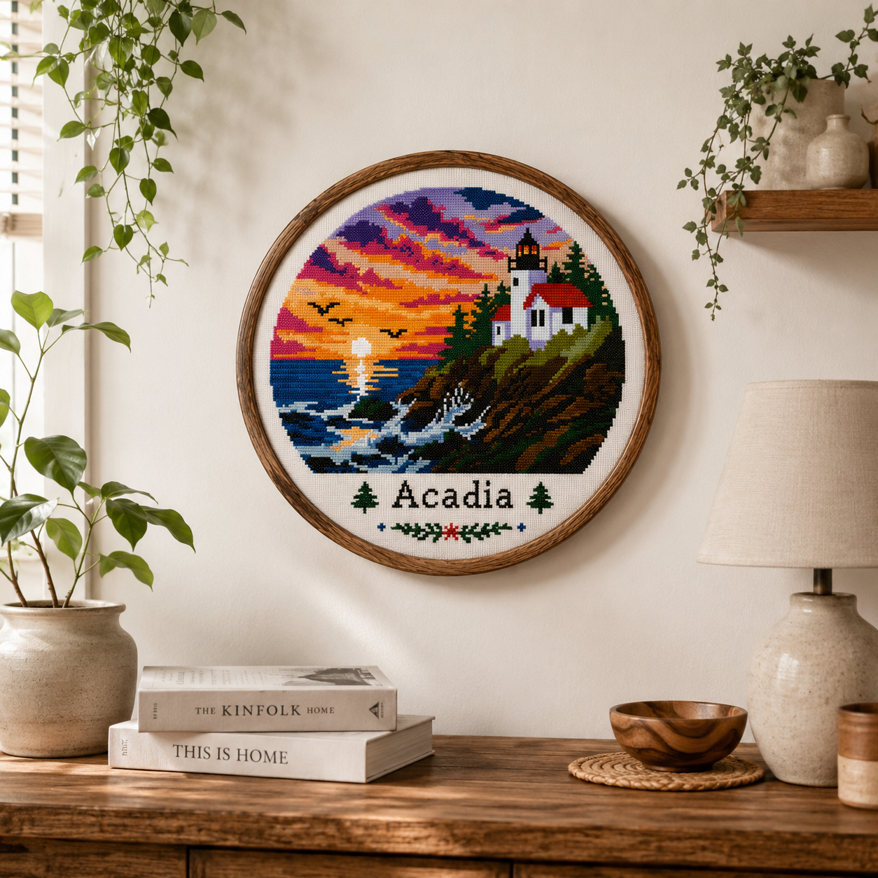 Acadia National Park Lighthouse Cross Stitch Pattern PDF | Maine Coastal Sunset Embroidery Chart | Counted Cross Stitch Instant Download