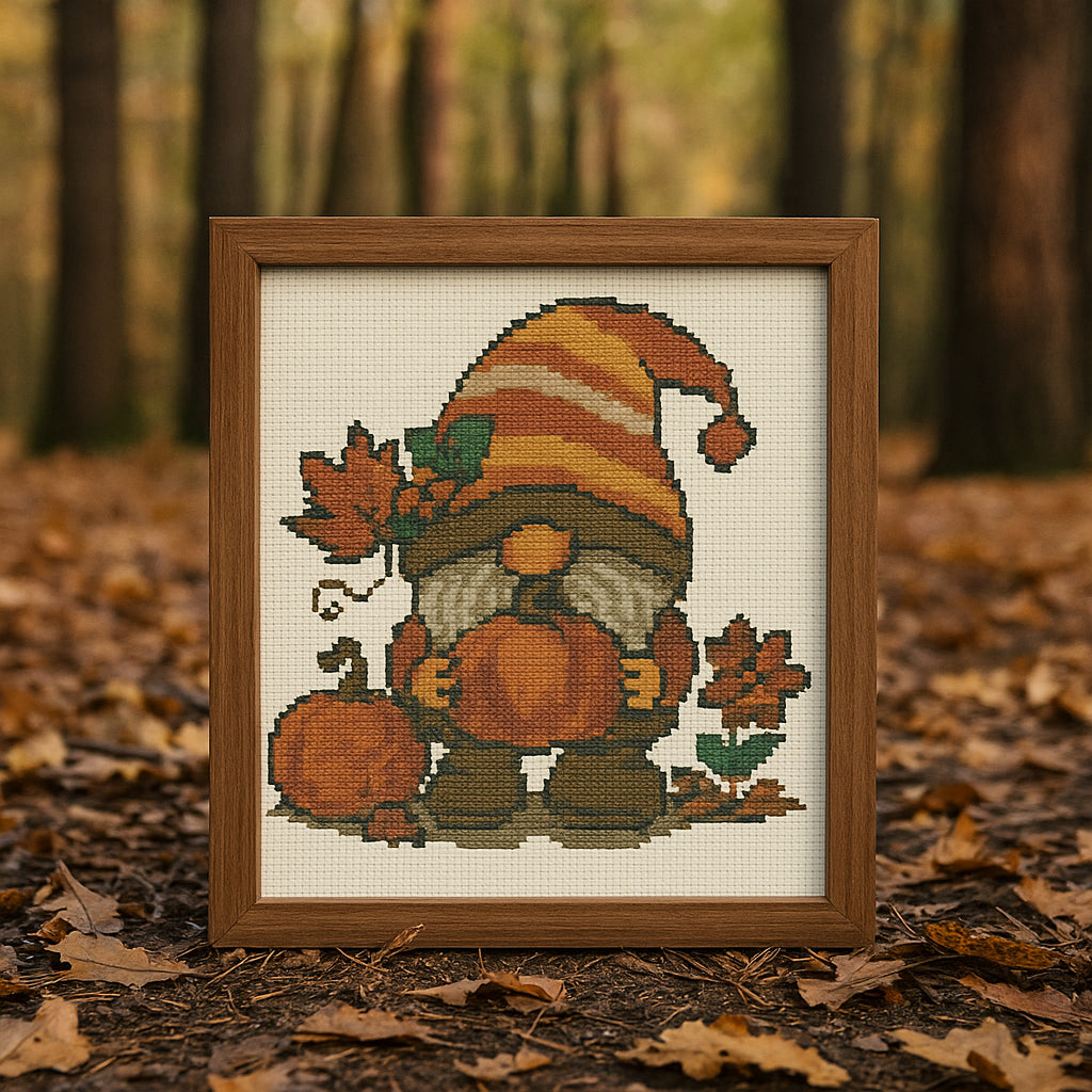 Fall Gnome Cross Stitch Pattern | Pumpkin Autumn Embroidery PDF