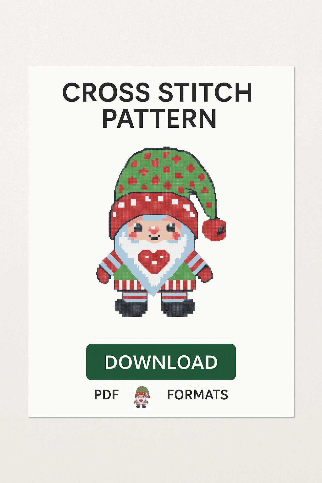 Funny Christmas Gnome Cross Stitch Pattern – PDF Embroidery Design for Holidays 2