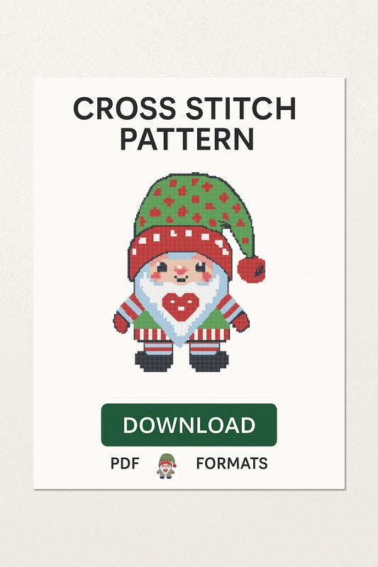 Funny Christmas Gnome Cross Stitch Pattern – PDF Embroidery Design for Holidays 2