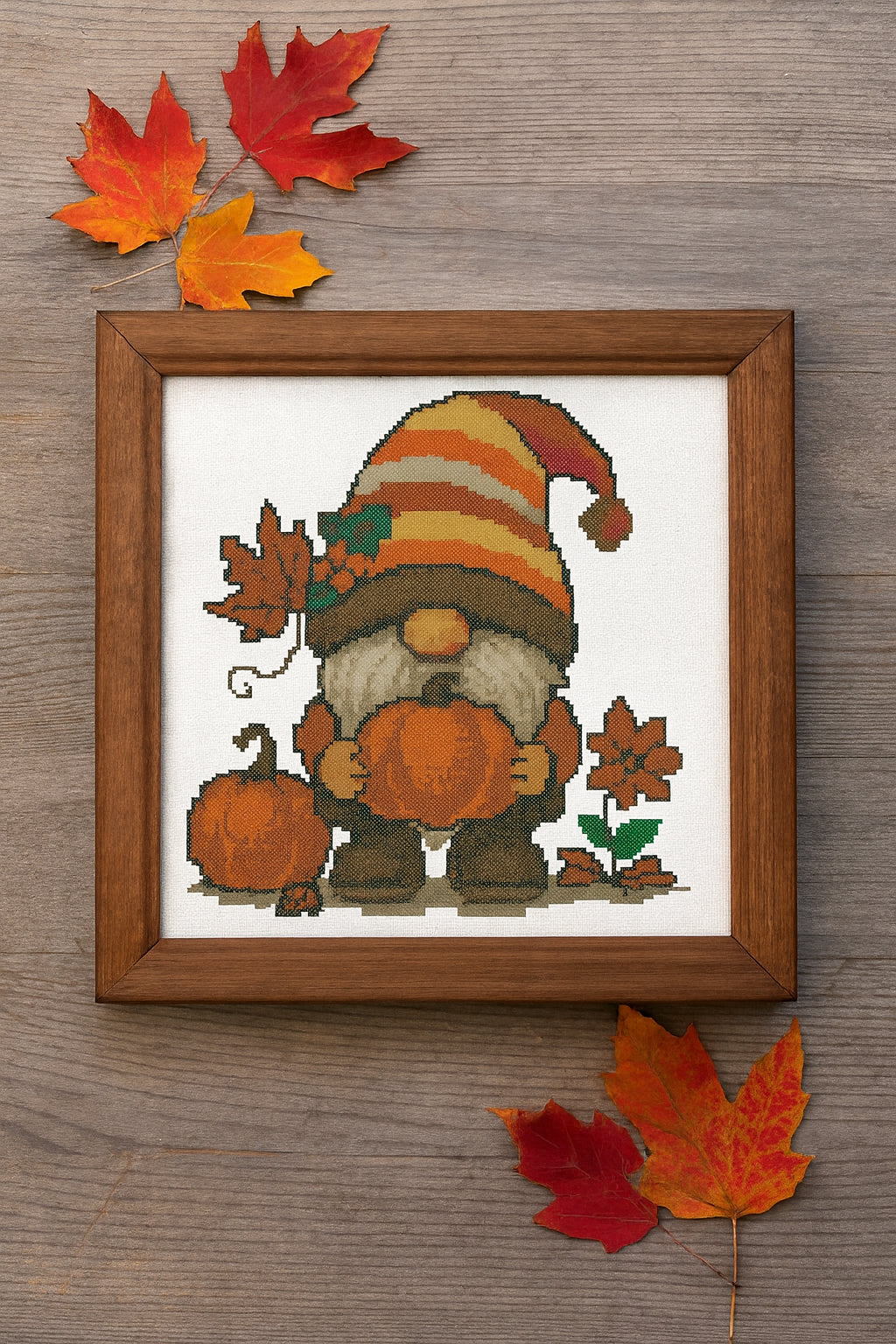 Fall Gnome Cross Stitch Pattern | Pumpkin Autumn Embroidery PDF