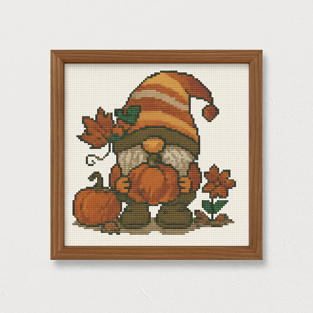 Fall Gnome Cross Stitch Pattern | Pumpkin Autumn Embroidery PDF