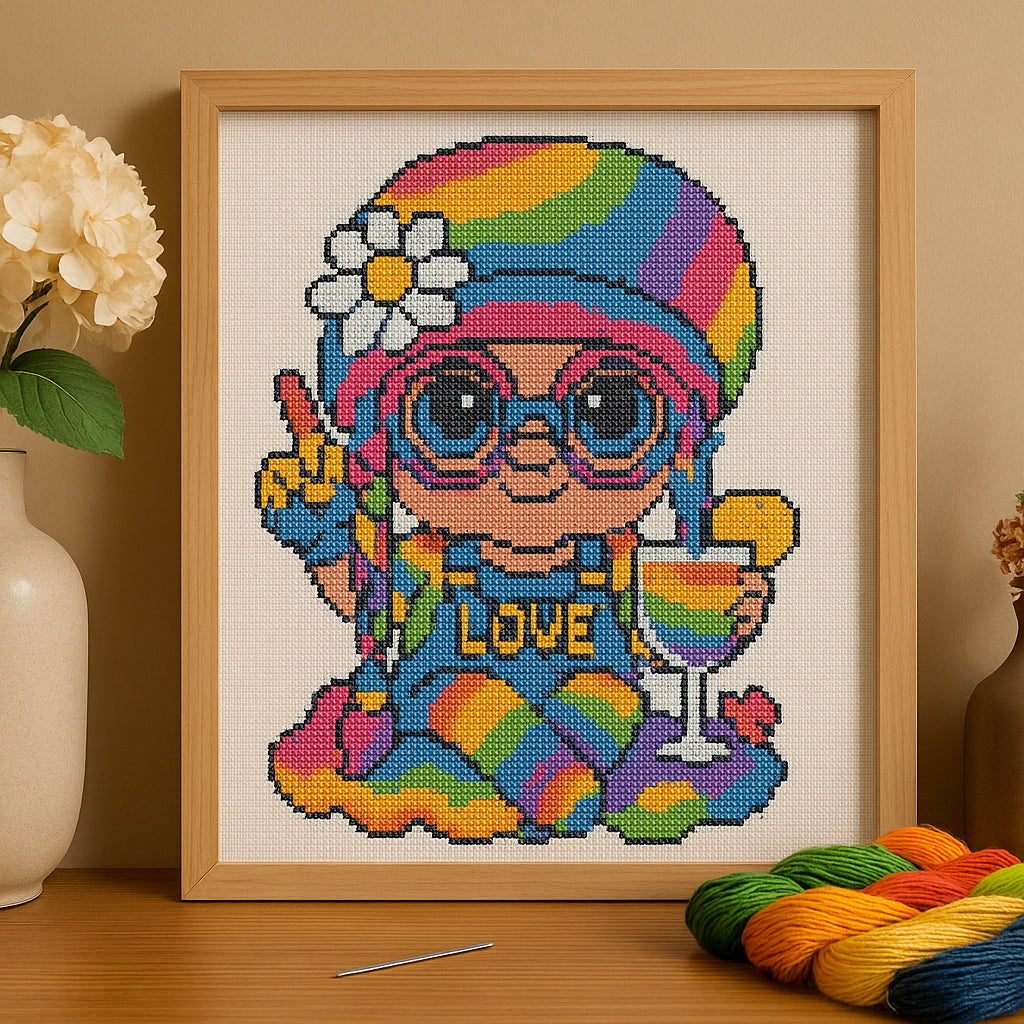 🌈 Rainbow Hippie Gnome Cross Stitch Pattern – PDF Instant Download