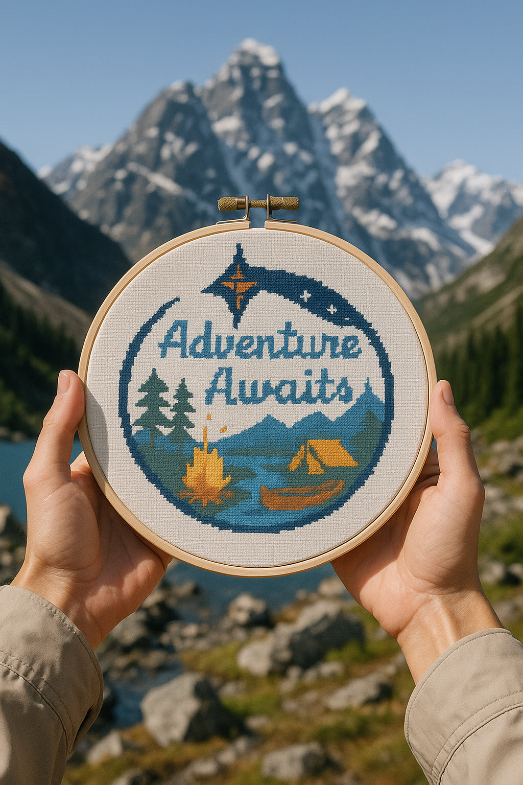 Adventure Awaits Cross Stitch Pattern | Camping Embroidery PDF