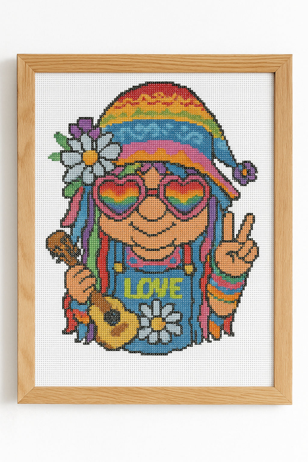 Groovy Hippie Gnome Cross Stitch Pattern | Retro Peace & Love Gnome PDF
