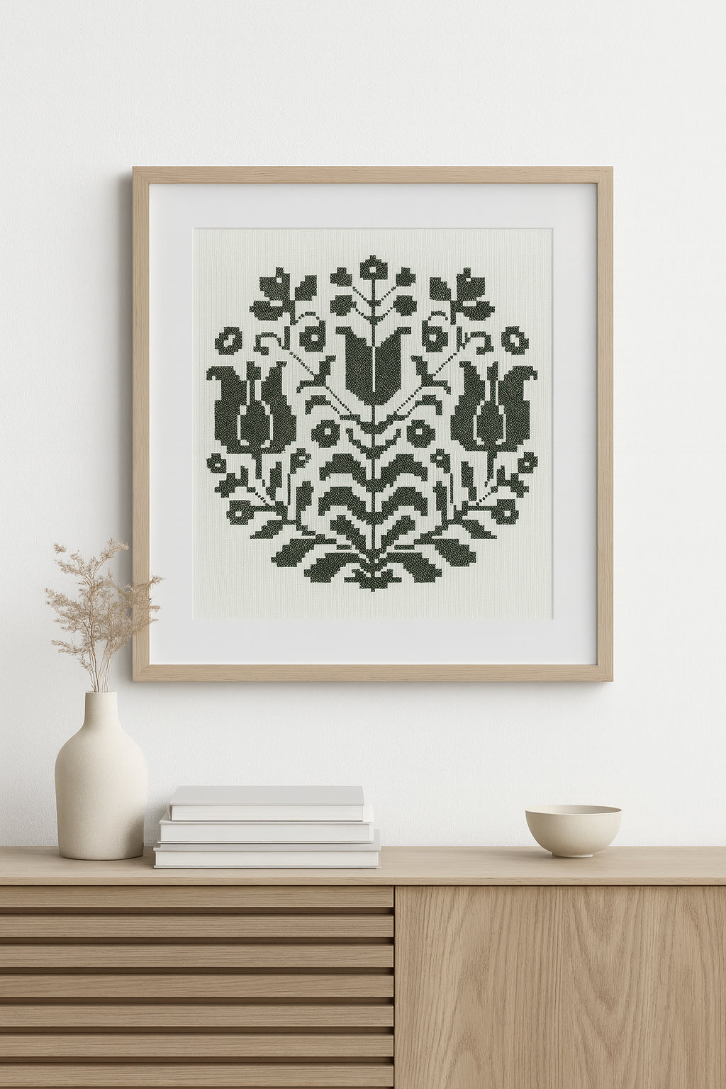 Black Folk Flowers Cross Stitch Pattern | Hungarian Folk Art Embroidery PDF